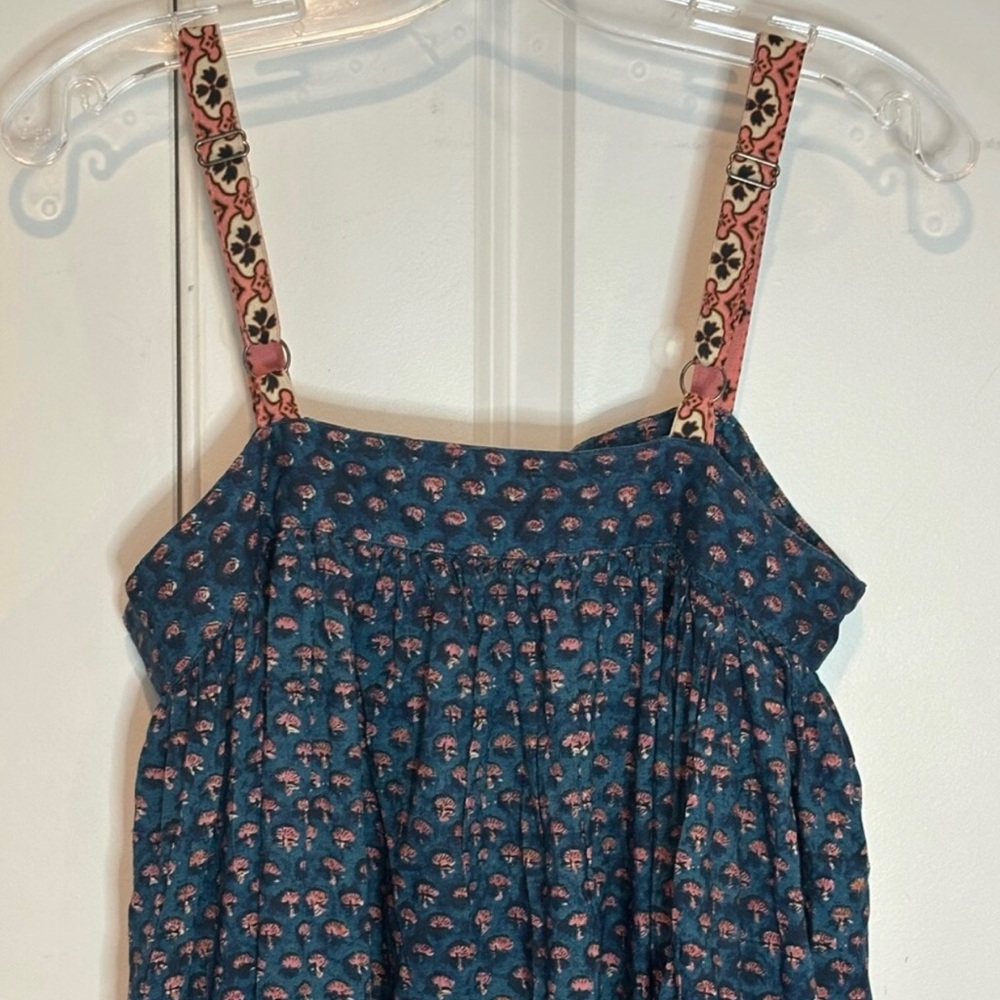NATURAL LIFE Teal Floral Midi Dress with Pink Trim Straps - Picture 5 of 7